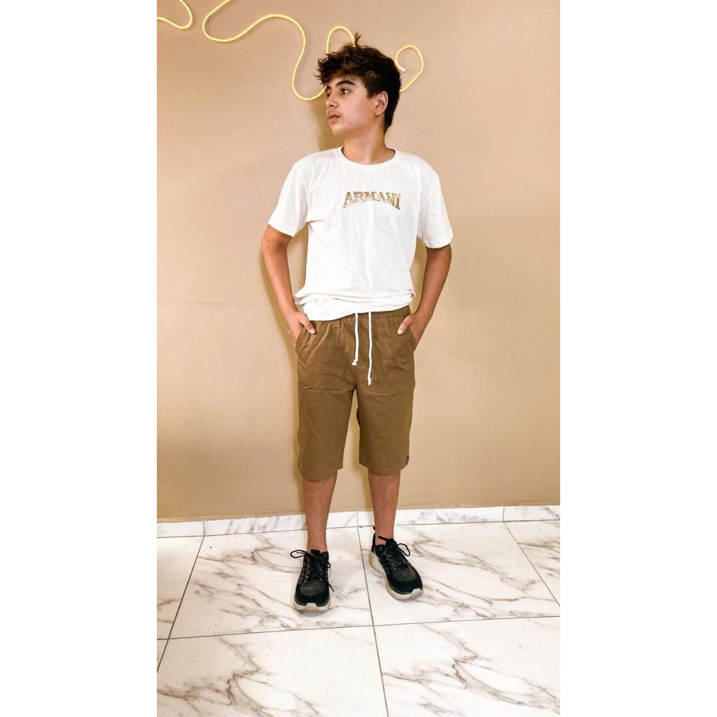 Short Masculino Infantil/Juvenil em Sarja – Caqui, Preto e Marrom (Tam. 2 ao 16)
