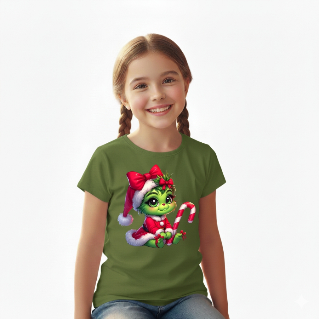 Camiseta Infantil Menina Estampada Grinch Natal Algodão Macio Lançamento Crianças Desenho