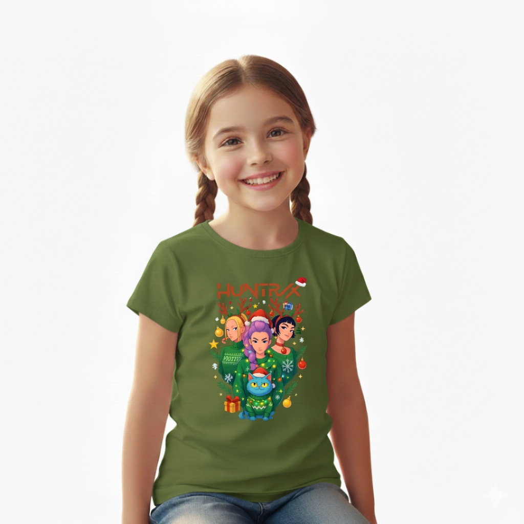 Camiseta Infantil Menina Estampada  Natal Huntrix Algodão Macio Lançamento Crianças Desenho