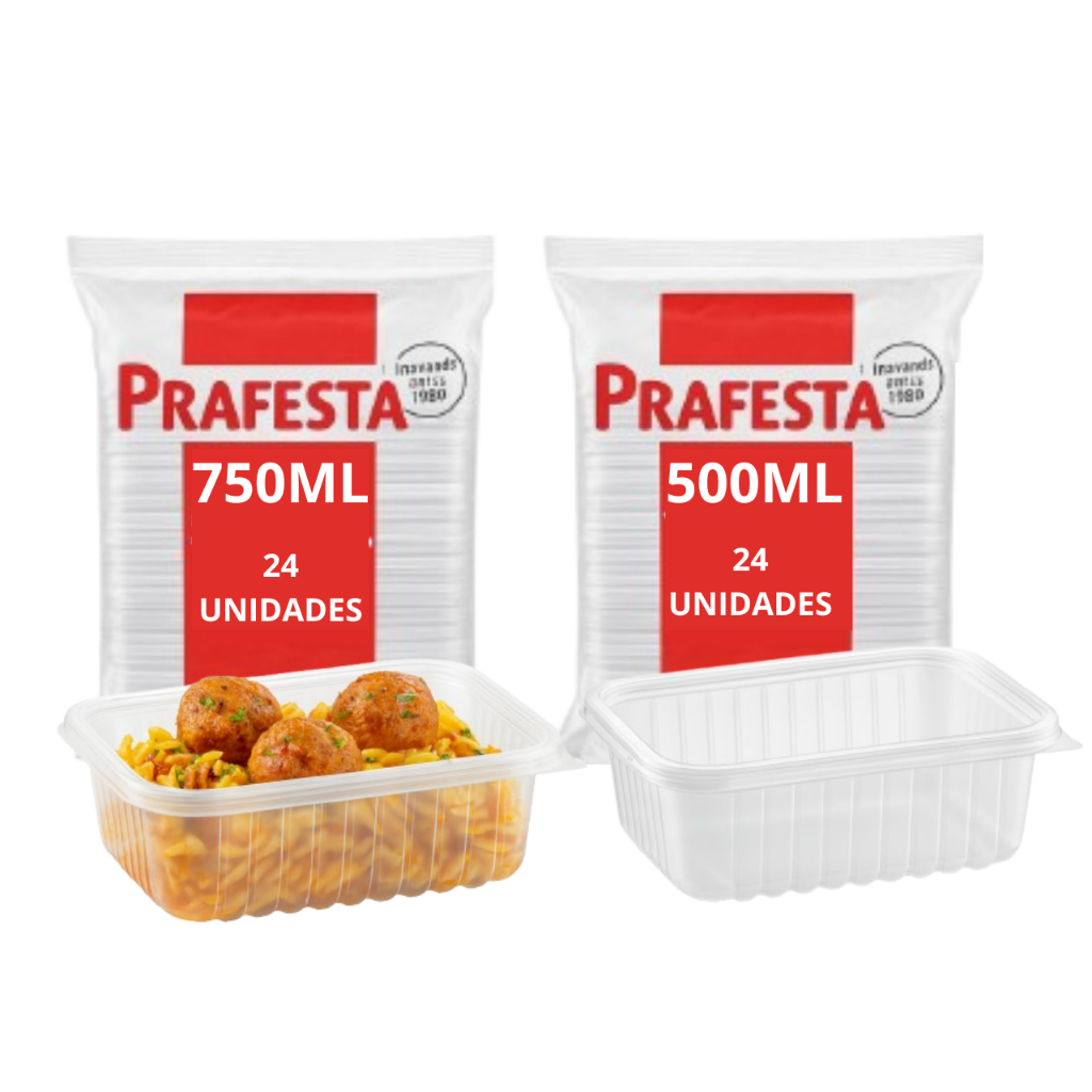 POTE DESCARTAVEL 750 ML COM 24UN+ 500 ML COM 24UN MARMITA EMBALAGEM COM TAMPA PRAFESTA