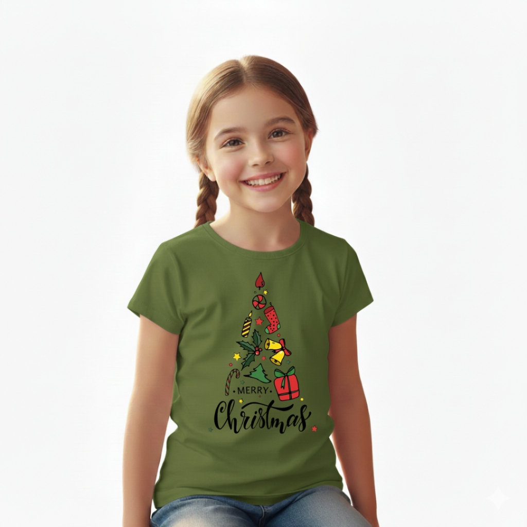 Camiseta Infantil Menina Estampada Merry Natal Algodão Macio Lançamento Crianças Desenho