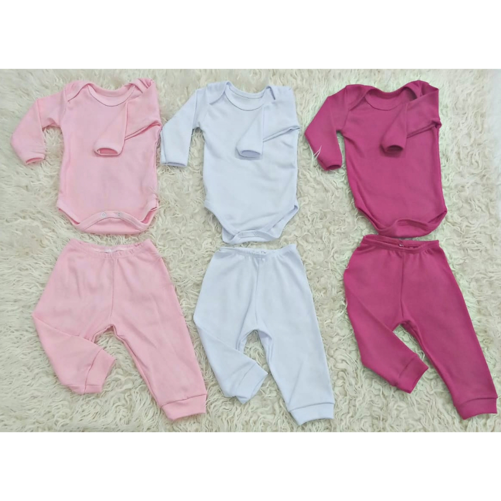 kit 6 peças mijão calça e body manga longa RN infantil bebe masculino feminino e neutro 0 á 03meses