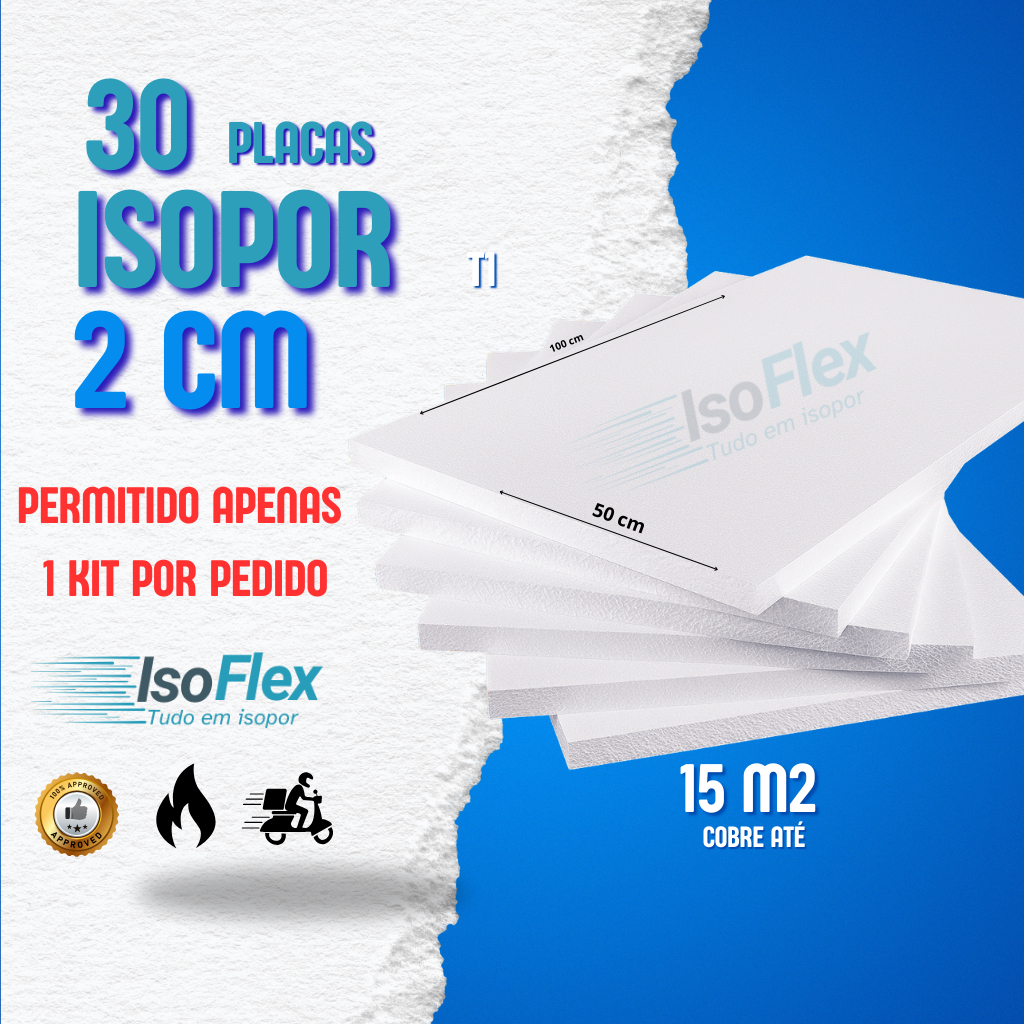 Kit 30 Placas de Isopor EPS Antichamas 2cm x 1m x 50cm – Isolamento Térmico e Acústico para Construção em Oferta na Shopee