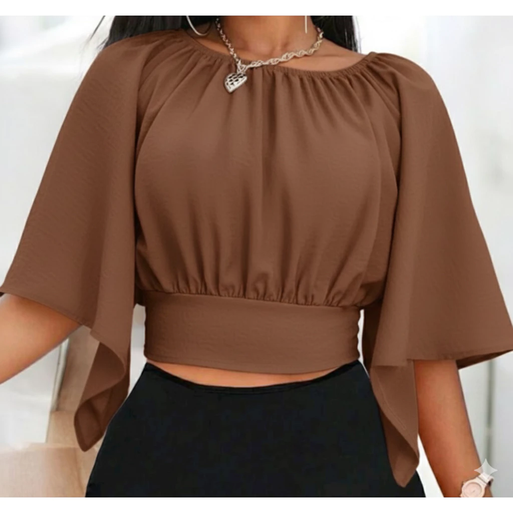 Blusa Feminina Elegante Manga Morcego Tamanho  único veste do G AO G1, Decote Redondo e Cintura Marcada – Tamanho Único — imagem 1