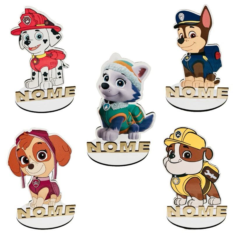 Kit 10 a 20 Display Centro de Mesa Patrulha Canina Colorido Adesivado, Lembrancinha Personalizado Com Nome Mdf