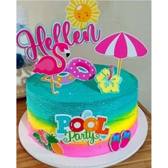 Topo de Bolo Menina Praia Pool Party Personalizado