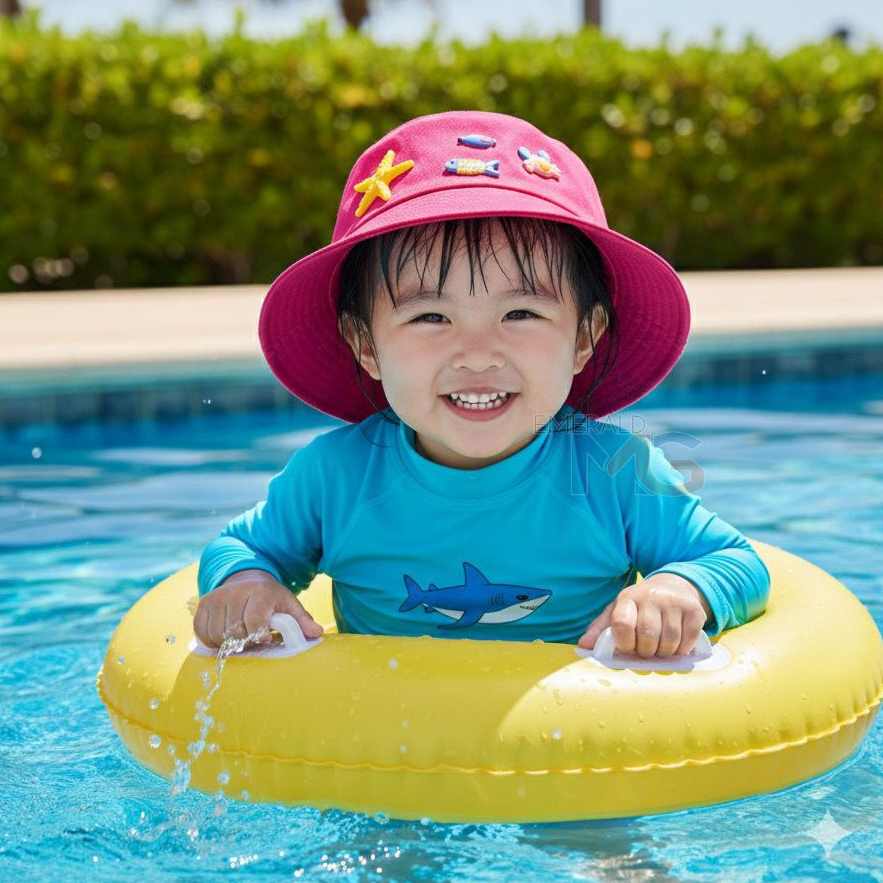 Chapéu de praia Infantil Bucket Hat Infantil Com Pedraria Chapéu de Praia para Criança com Cordinha