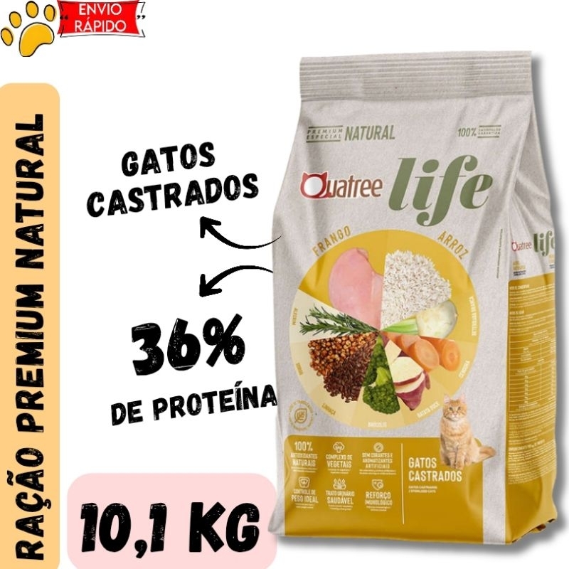 Ração Quatree Life Pra Gatos Castrados 10,1Kg Sabor Frango