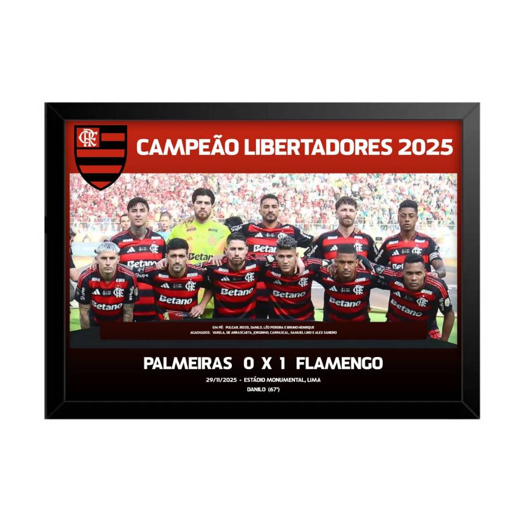 Quadro Decorativo Poster Flamengo Campeão Libertadores 2025 Quarto Sala Escritório