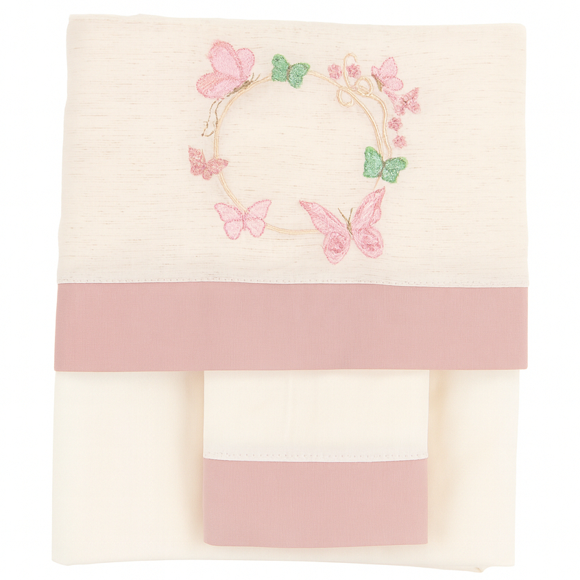 Jogo Lençol Berço Americano Luxo Linho 3PÇS 100% Algodão Flores Borboleta Jardim Encantado Cavalinho