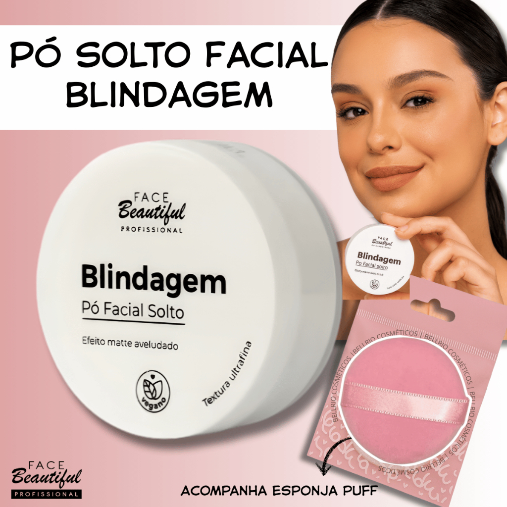 Pó Solto Facial Blindagem com Esponja Puff Maquiagem Face Beautiful 10g em Oferta na Shopee