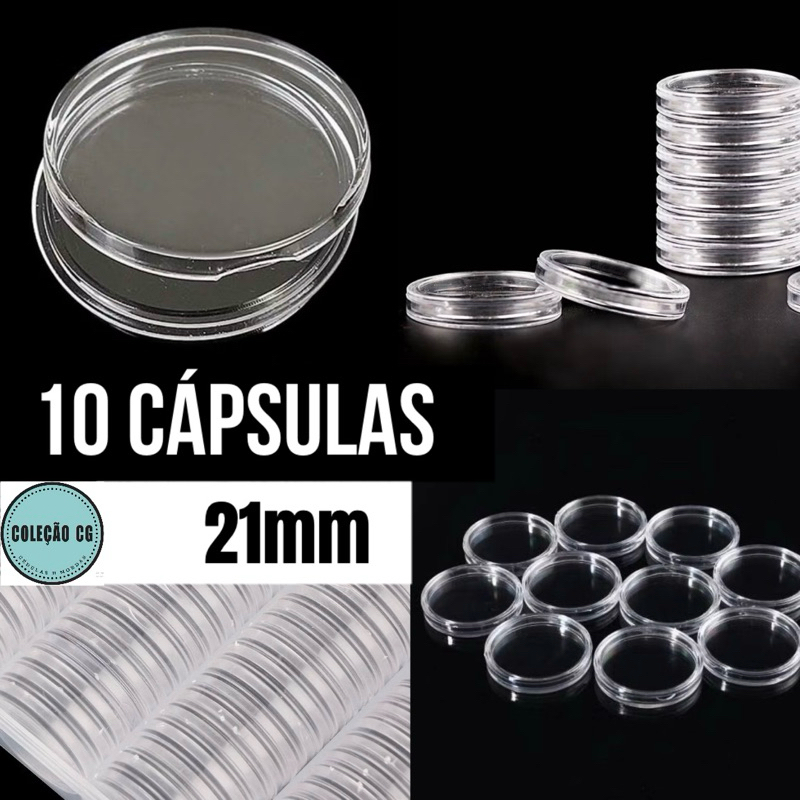 Lote de 10 Cápsulas Acrílicas 21mm para moedas suporte