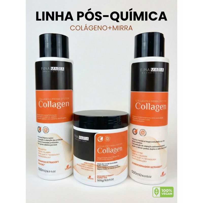 KIT PÓS-QUÍMICA COLLAGEN USO DIÁRIO | SHAMPOO 500ML + COND 500ML + MÁSCARA 500G | FINA MARIA em Oferta na Shopee