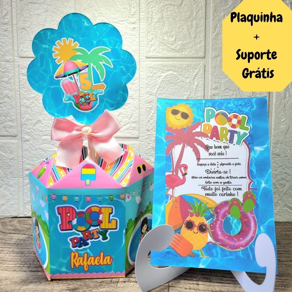 Centro de Mesa Pool Party Menina Cachepô Festa na Piscina Arranjo Enfeite Personalizado Lembrancinha Caixinha p / Festa