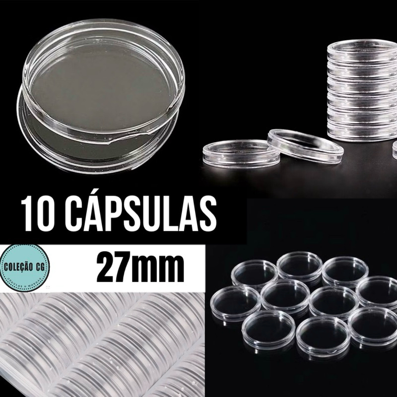 Lote de 10 Cápsulas Acrílicas 27mm suporte para moeda