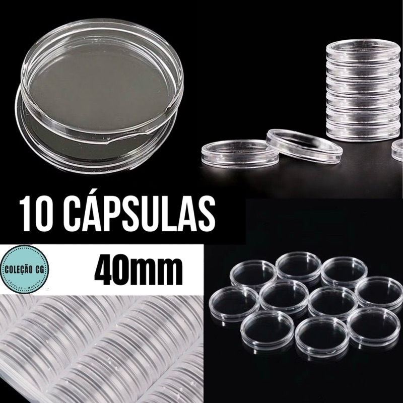 Lote com 10 Cápsulas Acrílicas de 40mm suporte para moeda