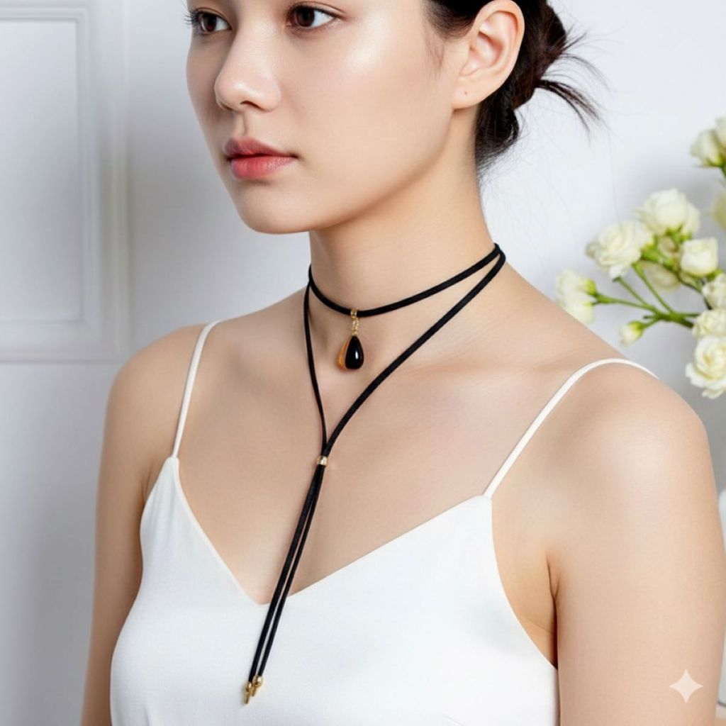 Colar de Couro Duas Voltas Dourado Bijuterias Femininas