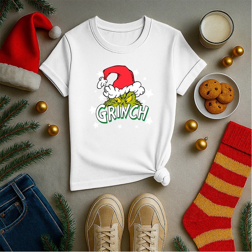Camiseta Basica Infantil 100% Algodão Malha Premium Estampa Grinch Diversas Cores Unissex