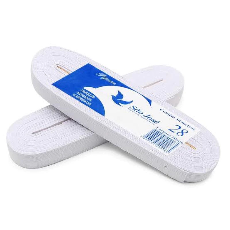 ELÁSTICO CHATO SÃO JOSÉ 28 20mmx10m PIGEON BRANCO em Oferta na Shopee