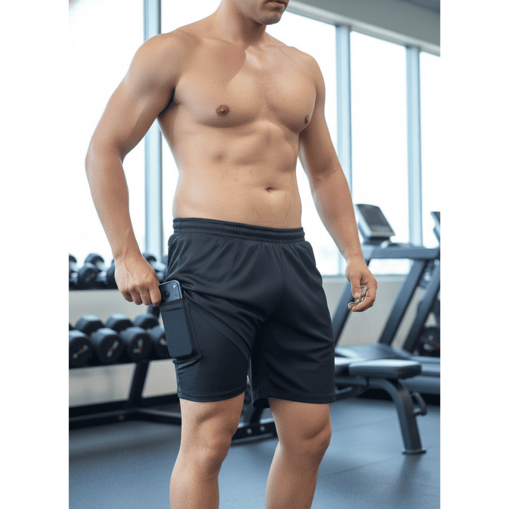 Shorts Bermuda Duplo Compressão Masculino Preto Dryfit Para Academia Corrida Caminhada Esportes