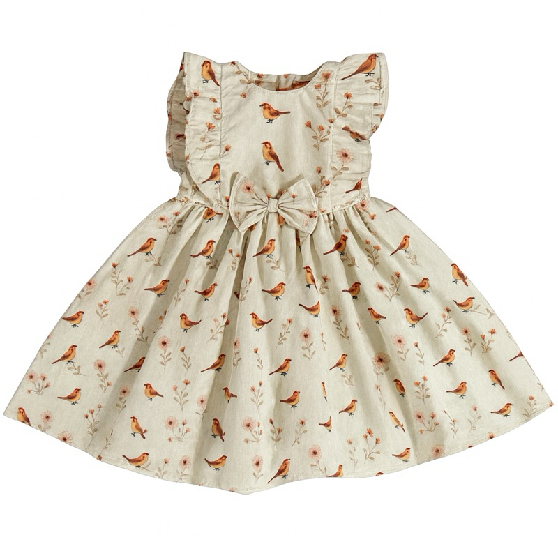 Vestido Infantil Bebê Menina Pássaros Safari 100% Algodão Antonella | Diversas Cores e Estampas — imagem 2 de 2