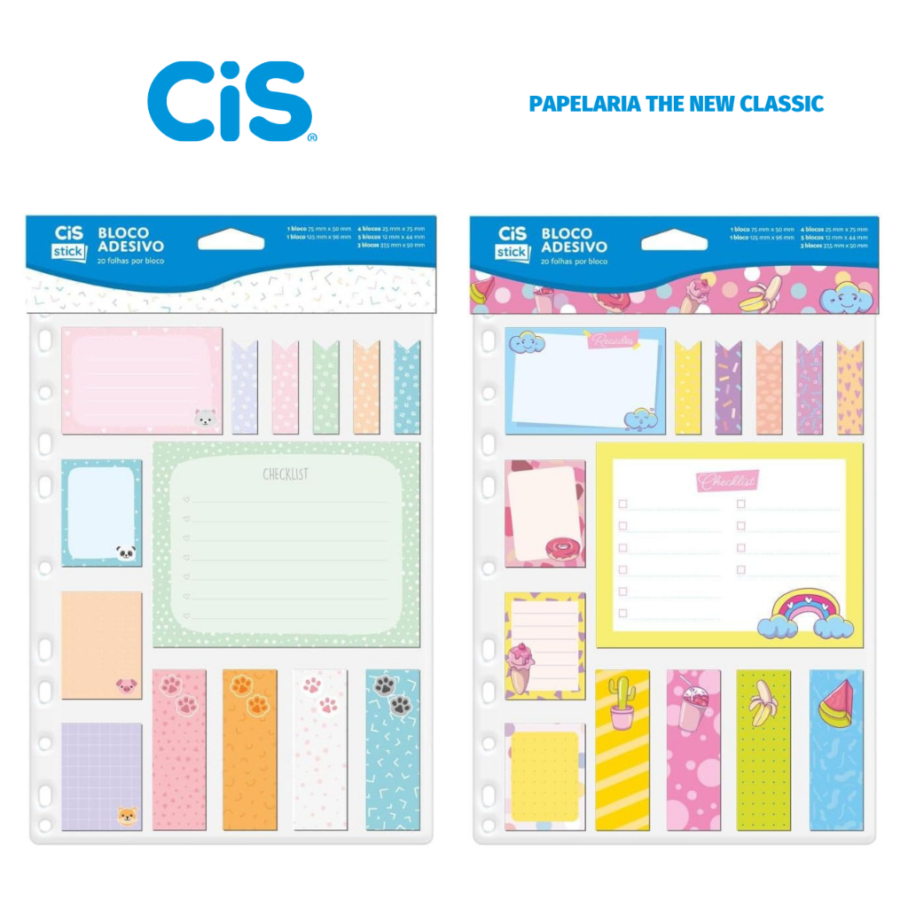 Kit 14 Bloco Adesivo Cis - Nuvem Cacto Fun Bichinhos Patinha - Recados Pontilhado Checklist Pautado