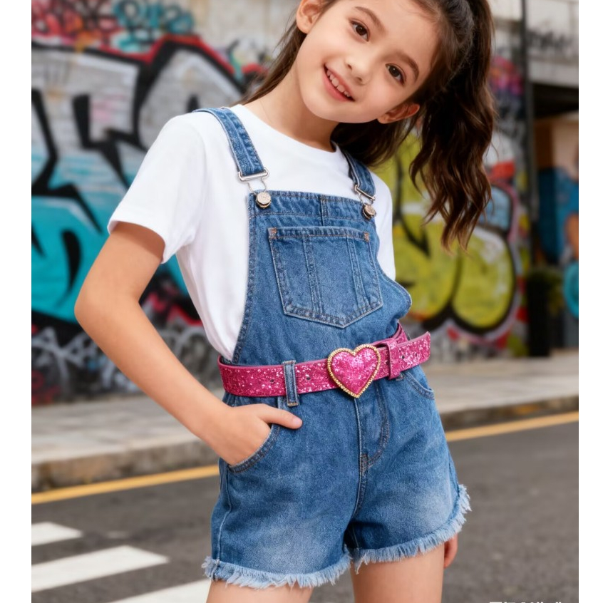 Cinto Moda Infantil Fivela Coração Com Brilhos Glitter Para Crianças