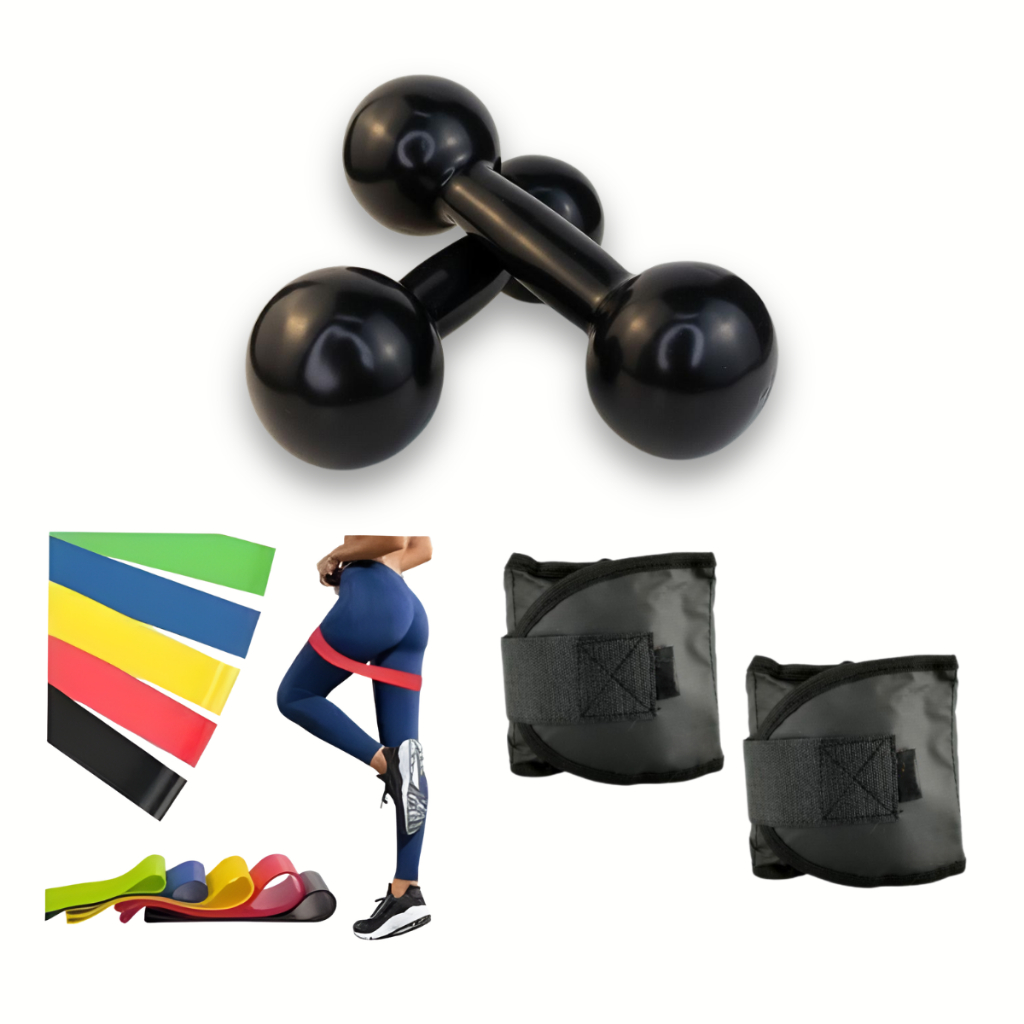 Kit Funcional Halter 1kg + Caneleira 1kg + Kit Theraband