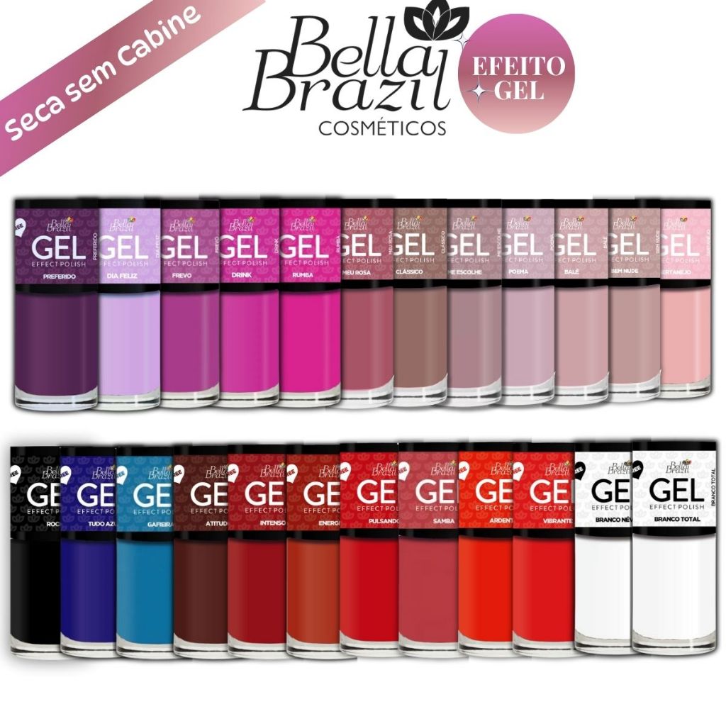 Bella Brazil Kit 24 Esmaltes Efeito Gel Seca em cabine em Oferta na Shopee