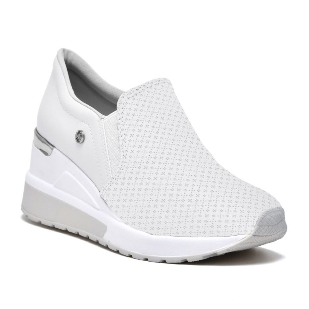 Tênis Feminino Anabela Via Marte Com Elástico Calça Fácil Preto/Prata Cadarço Sneaker Fashion