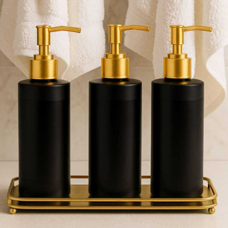 Kit 3 Frascos Pretos e Dourado 500ml com Válvula Pump Dourada Luxo Resistência Qualidade em Oferta na Shopee