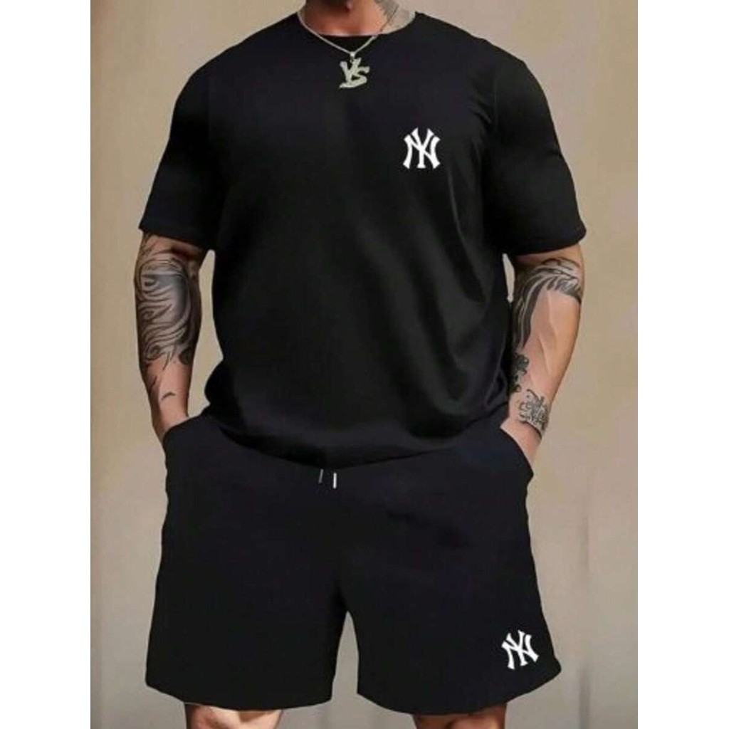Conjunto Kit Camiseta Masculina e Short Tactel Com Elastano Estampa NY Confortável Verão 2026