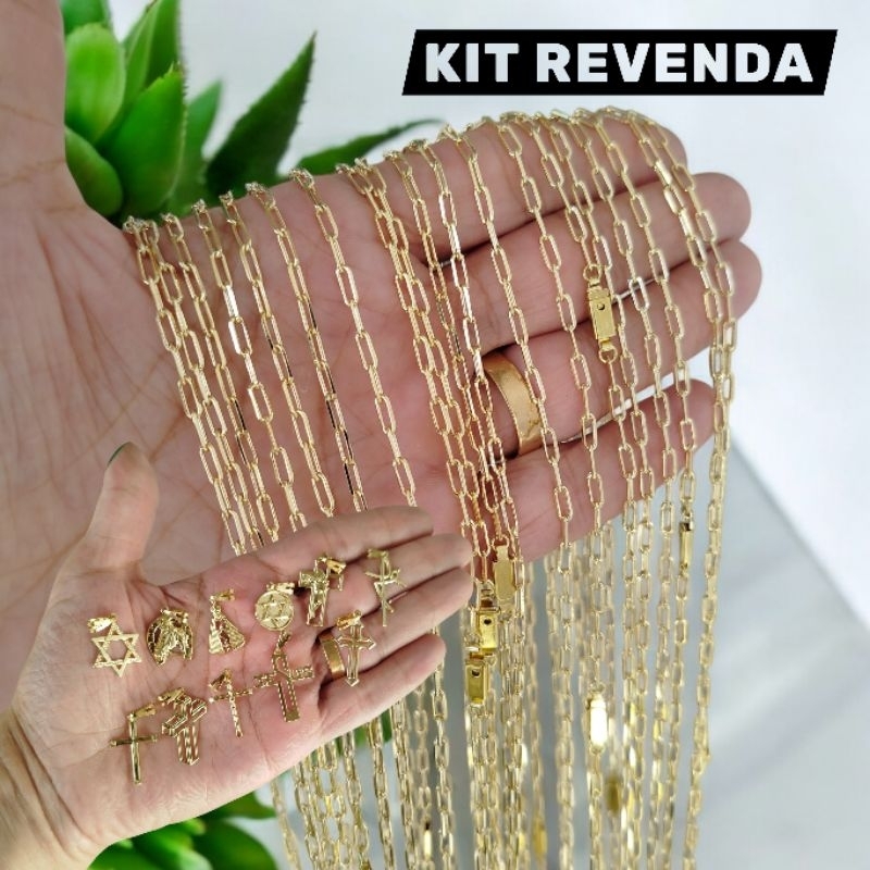Kit Revenda Moeda Antiga Corrente Cordão Cadeado Alongado 3mm 5/10/15/20/25 unid + Pingentes