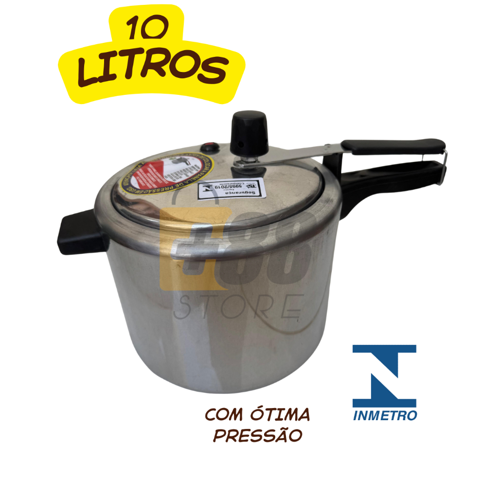 Panela de Pressão 10 Litros em Alumínio Polído - Com ótima Pressão e com selo INMETRO em Oferta na Shopee