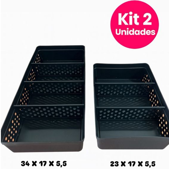 Kit 2 Cestos Organizadores Usual Utilidades Tamanhos Variados 2/3 Divisórias Multiuso Diversas Cores