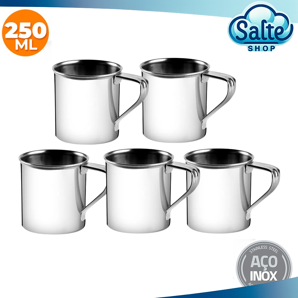 Kits De 2/3/4/5 Canecas De Aço Inox 250ML Vintage Café Chá Camping Resistentes Duráveis em Oferta na Shopee