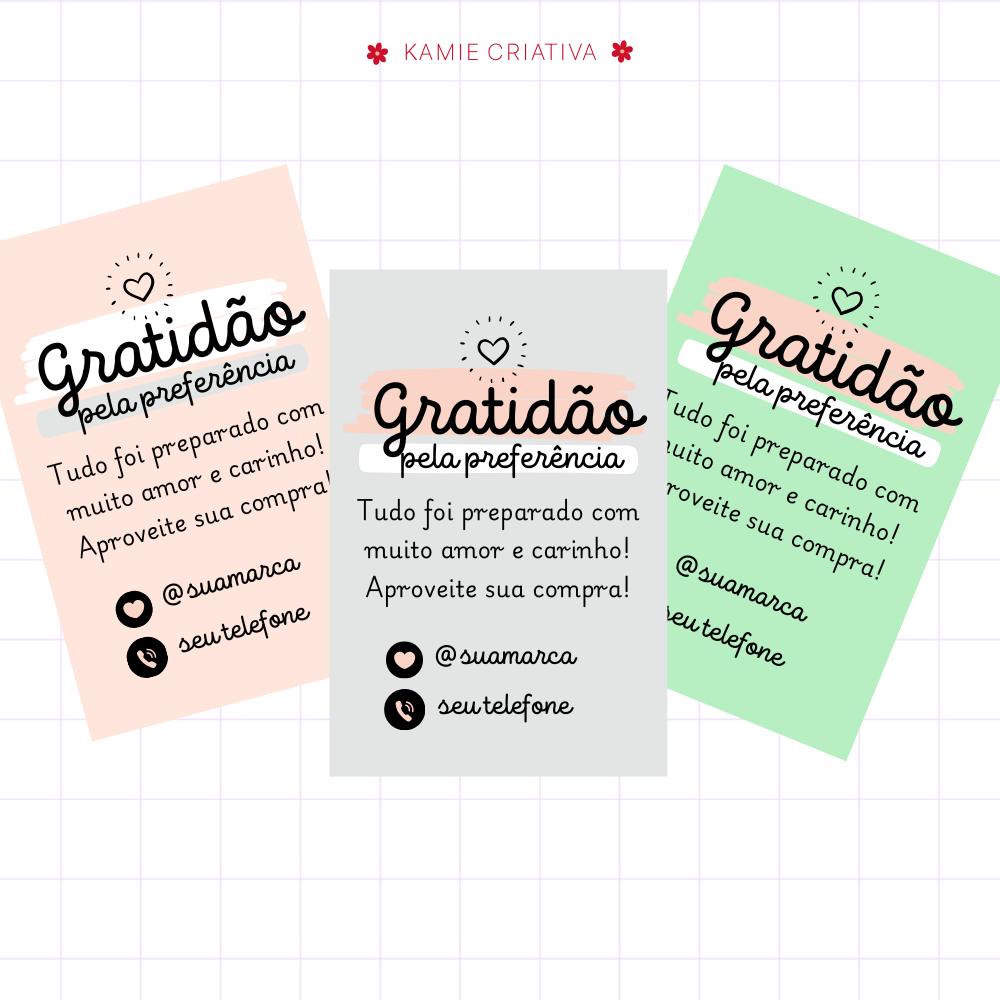 Cartão de Agradecimento ao Cliente - Obrigada pela compra - Personalizado