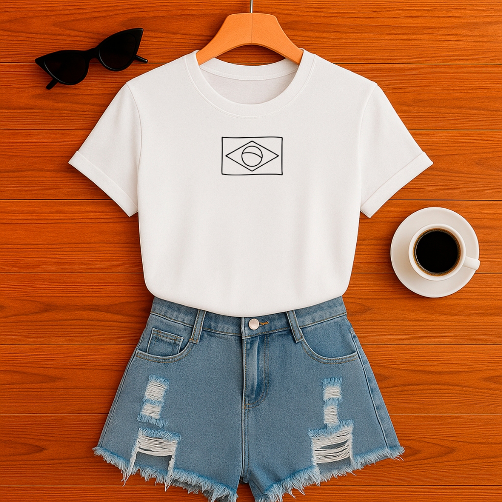 Blusinha T Shirt Baby Look Bandeira do Brasil Brasileira Camiseta Feminina 100% Algodão Várias Cores