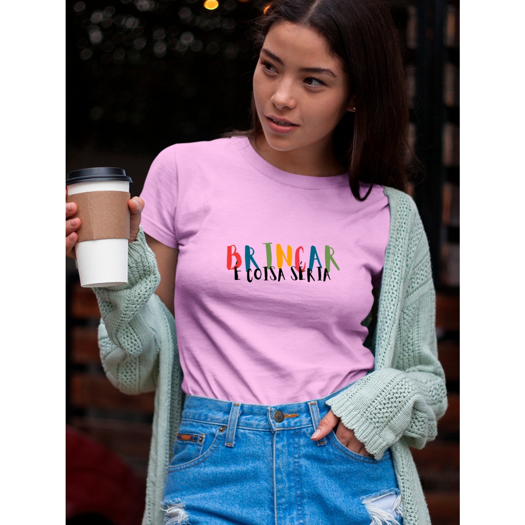 Camiseta Feminina Babylook brincar é coisa séria professora escola educação infantil  100% Algodão
