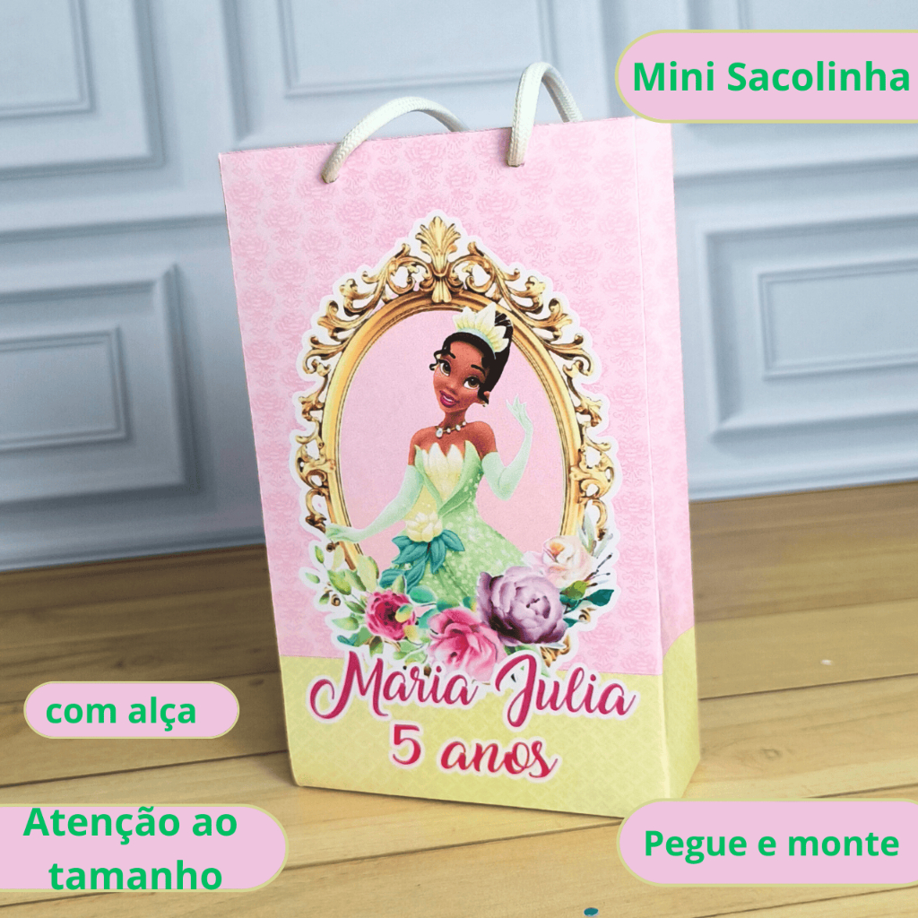 Mini Sacola Surpresa Tiana Princesa e o Sapo -  Lembrancinha Personalizada - Festa Infantil - Pegue e Monte