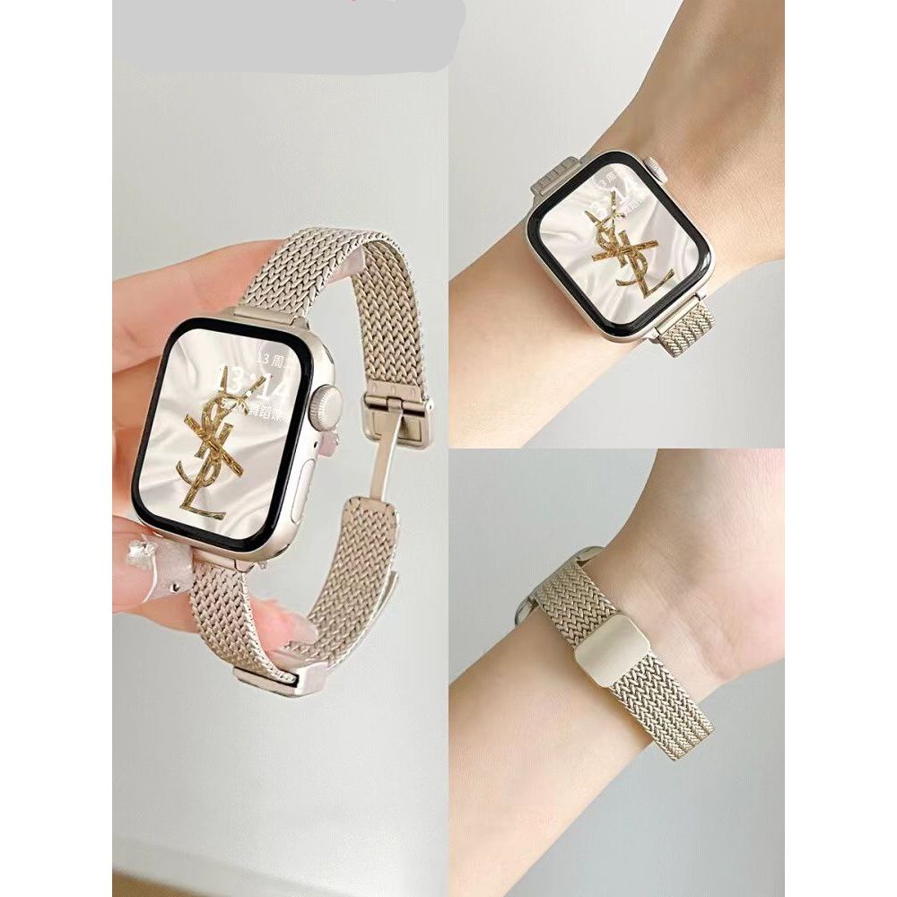 Pulseiral Milanese  FINO Brilhante fecho de imã para Apple Watch e Smartwatch 38/40/41/42/44/45/49mm