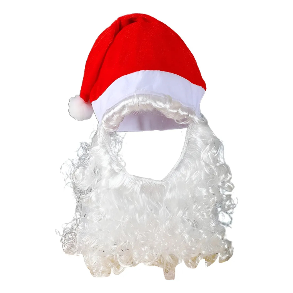 Kit Touca Gorro C/ Barba Branca De Papai Noel Fantasia Natal Touca Vermelha Barba Branca