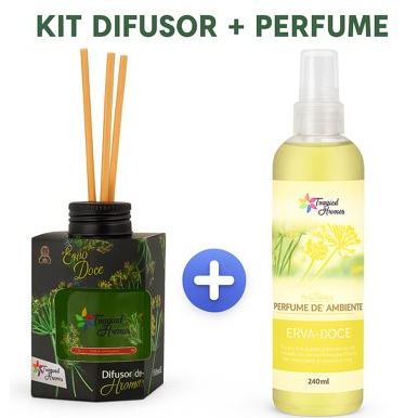 Kit Aromatizador Erva Doce: Difusor de Varetas de Erva Doce e Perfume de Ambiente