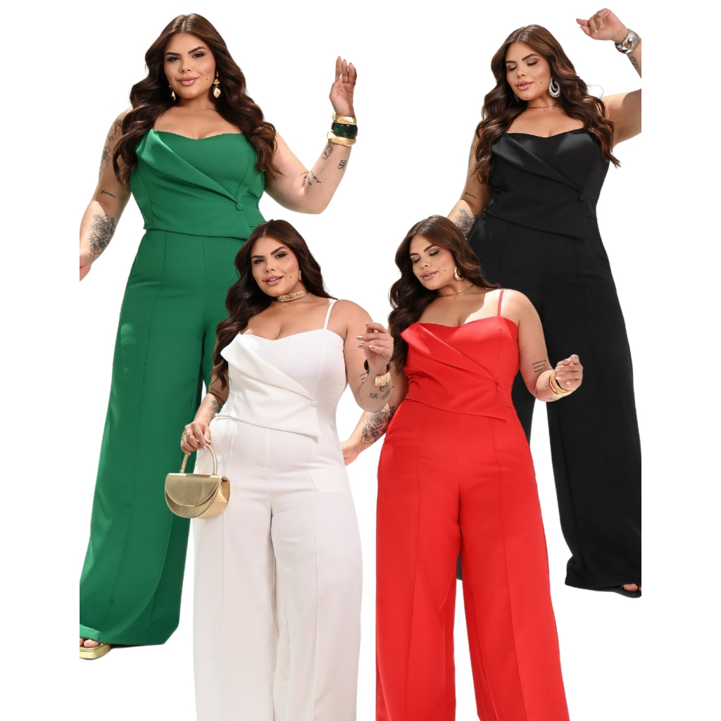 Macacão Alfaiataria Feminino Plus Size Social Premium Calça Larga e Blusa Moderna Alcinha