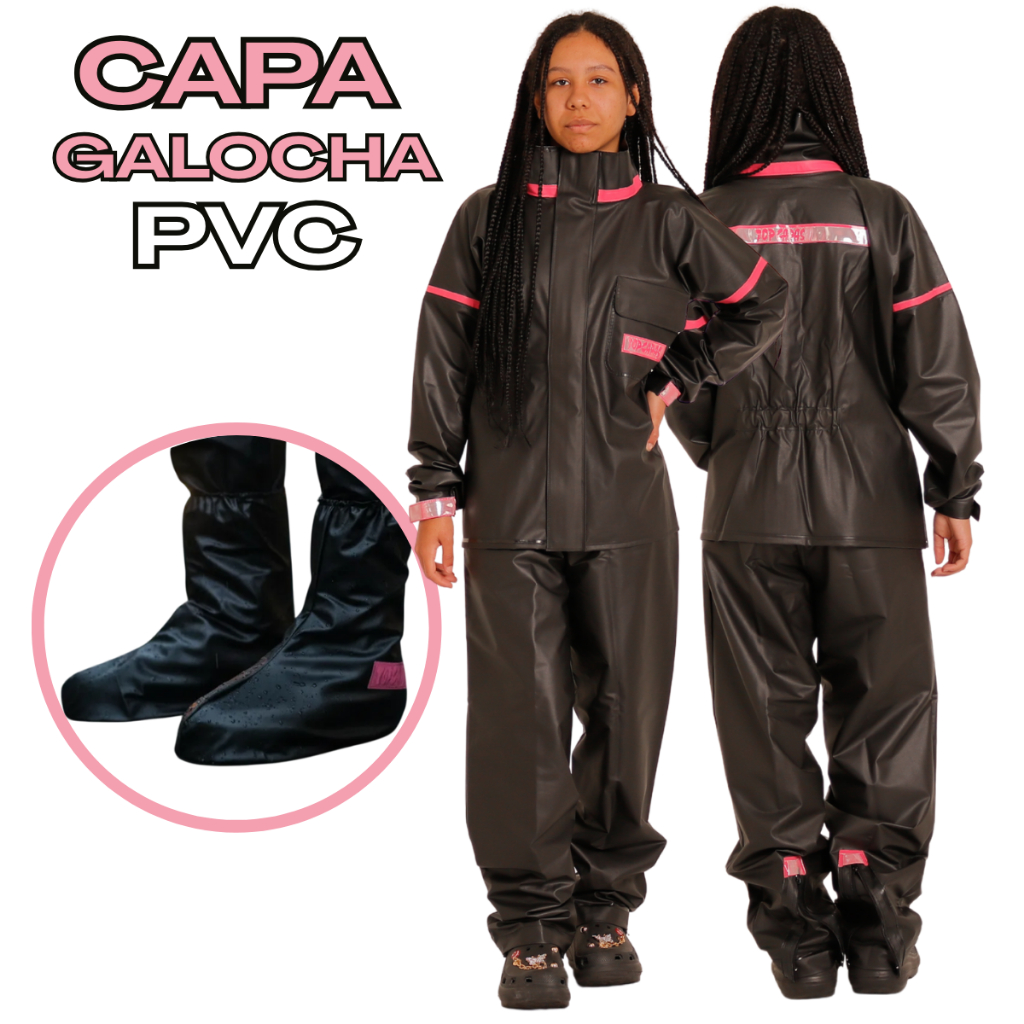 Conjunto Capa de Chuva Feminina Polaina Motoqueira Motogirl Impermeável Proteção Moto