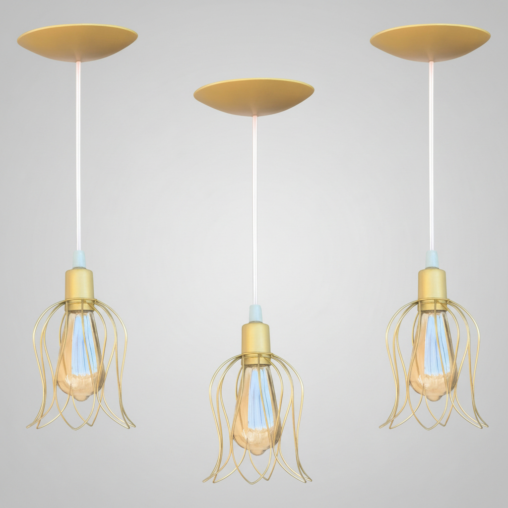Kit 3 Tulipa Luminária de Teto Aramado Luz com Cabo Cristal Regulável 1 metro em Oferta na Shopee