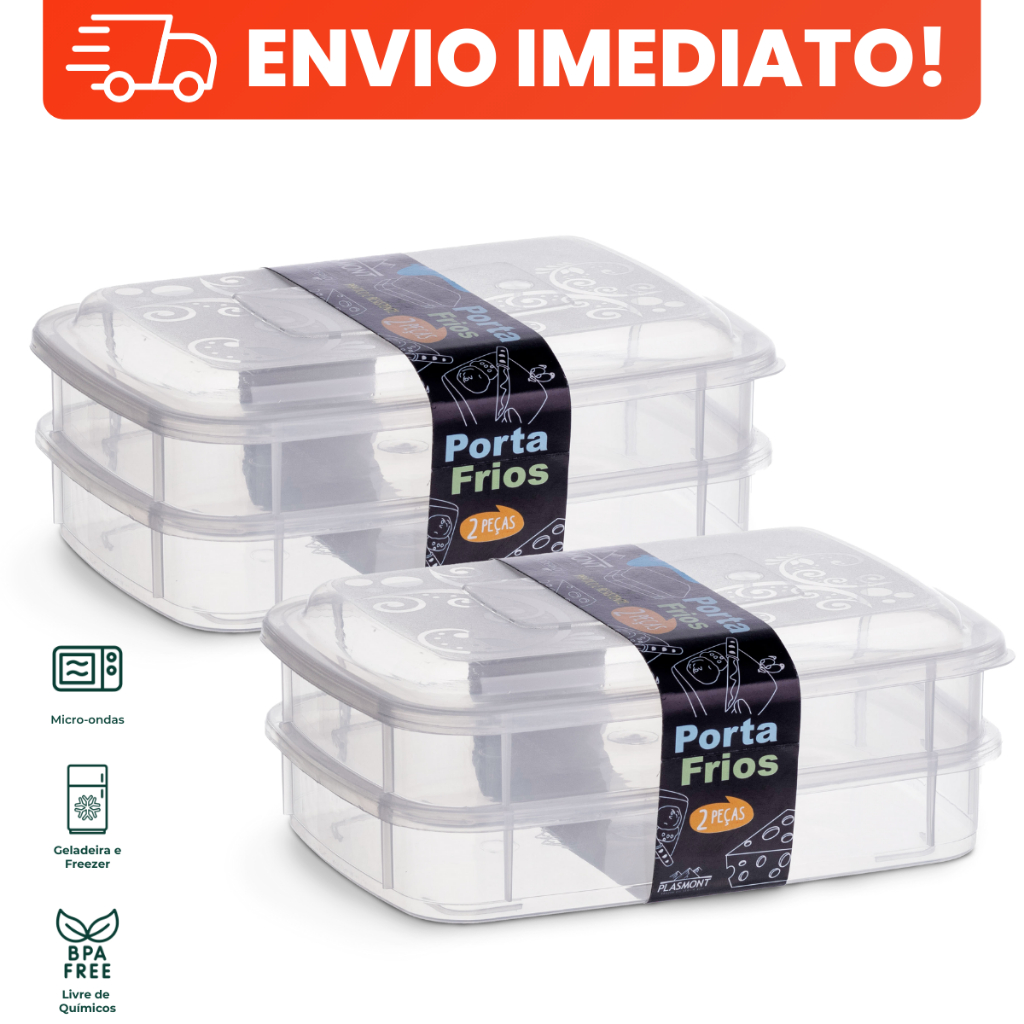 Kit 4 Porta Frios Herméticos 1000ml Transparentes Empilhável - Organização na Geladeira