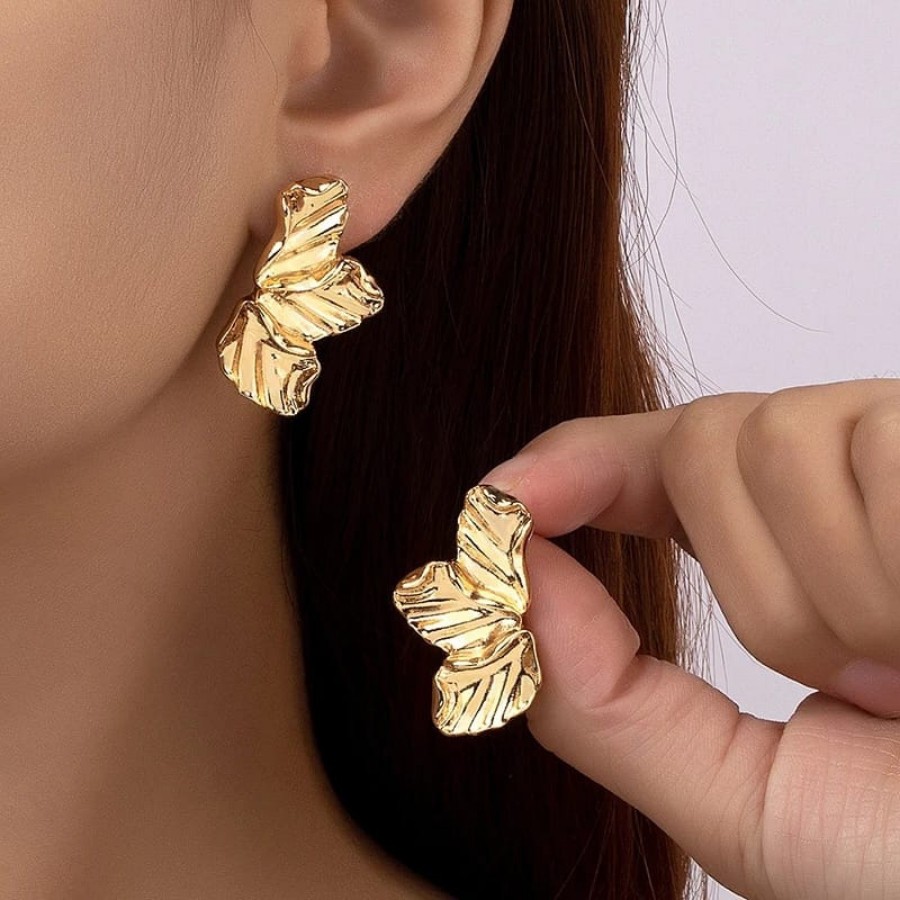 Brincos Folha Meia Pétala Flor Folheado Ouro / Prata Acessórios Femininos Brinco Fashion Diária