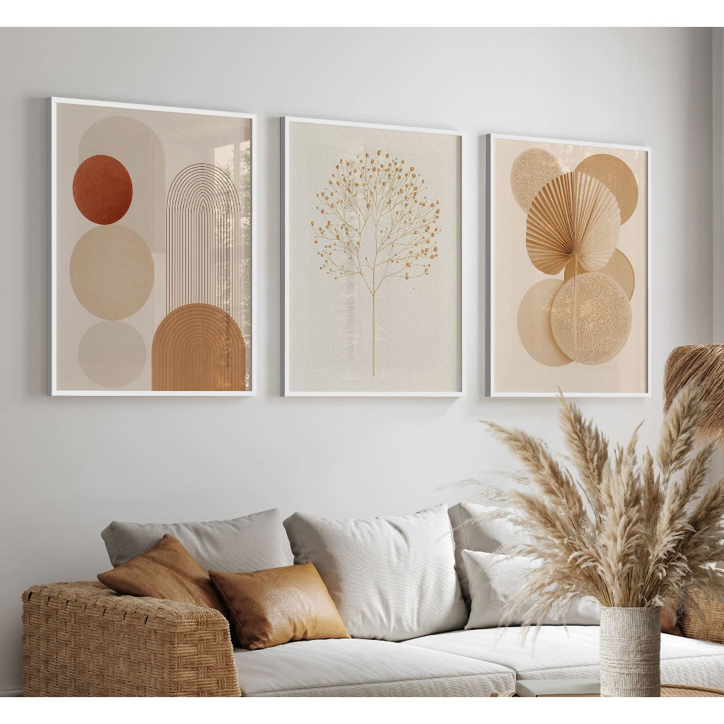 Quadros Decorativos Abstratos Geométricos Boho Neutro Sala