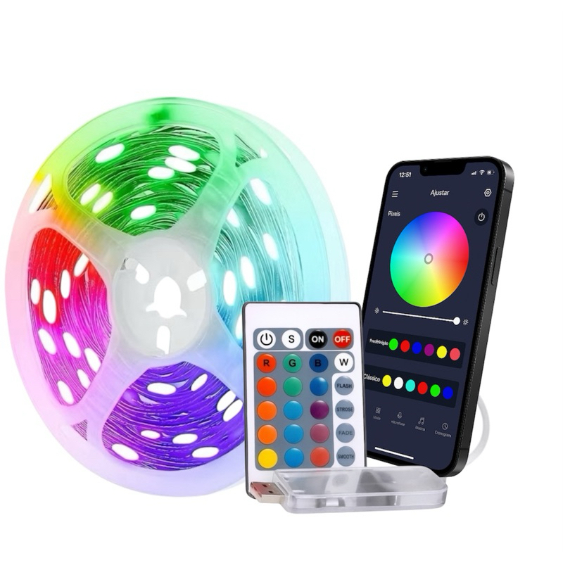 Fita Led Cordão 20 Metros Pisca Pisca RGB Com Aplicativo Controle Remoto E Bluetooth Prova D'Água